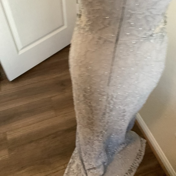 City Triangle Womens Gray Sleeveless Side Slit Rhinestone Lace Maxi Dress Size 7 - Picture 7 of 15